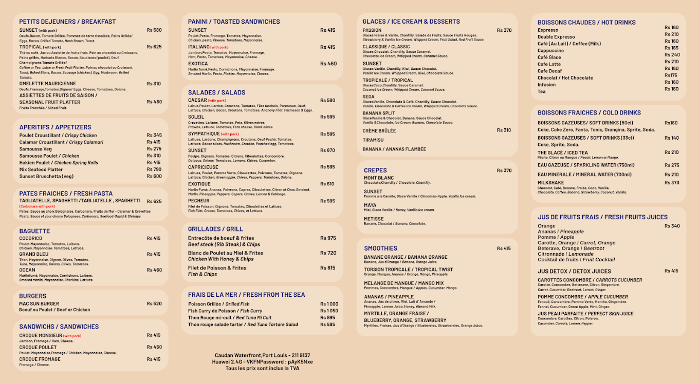 Sunset Restaurant — all-day menu, second spread