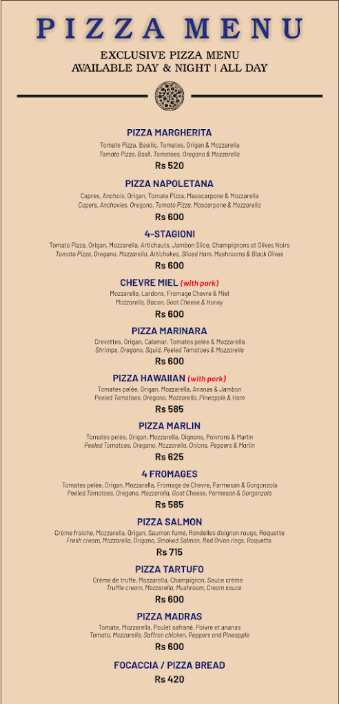 Sunset Restaurant — full pizza menu, available day and night